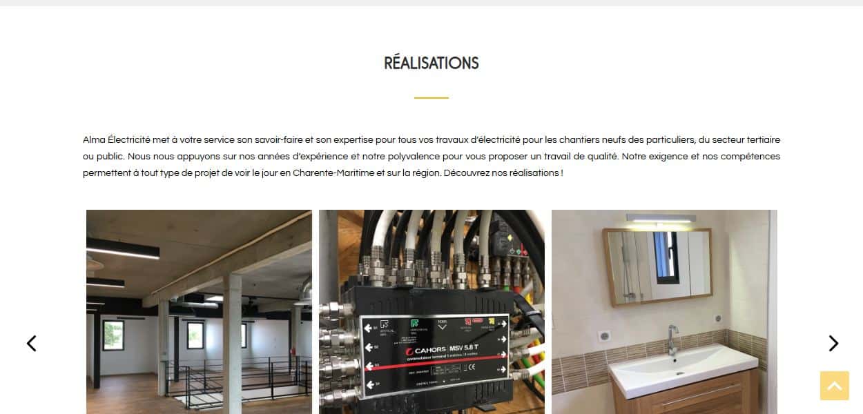 Section Réalisations du site Alma Électricité, création Mooood
