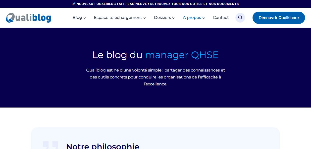 Page À propos du site Qualiblog, refonte Mooood