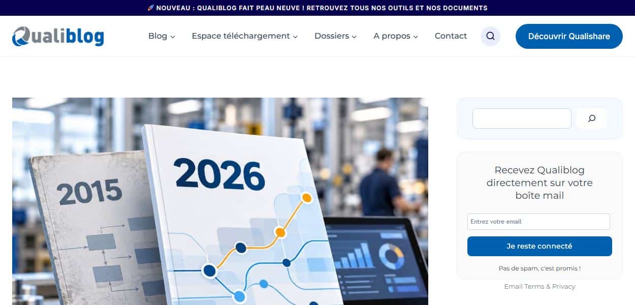 Article ISO 9001:2026 sur le site Qualiblog, refonte Mooood