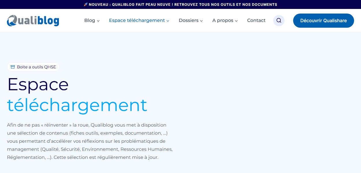 Espace téléchargement du site Qualiblog, refonte Mooood